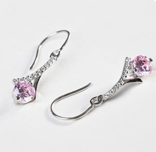 925 Silver Pink Pendant Earrings